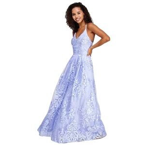 A. Byer Women's Spaghetti Strap V-Neck Embroidered Ballgown Size 15